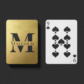 Black and Gold Personalised Monogram Custom Name Playing Cards