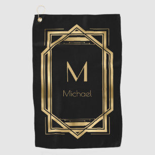 Black and Gold Personalised Monogram   Geometric Golf Towel