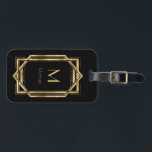 Black and Gold Personalised Monogram | Geometric Luggage Tag<br><div class="desc">Elegant and chic black and gold art deco geometric frame with monogram. This is a template ready for you to personalise with your initial. Inspired by the 1920's Gatsby  Art Deco style.</div>