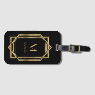Black and Gold Personalised Monogram   Geometric Luggage Tag