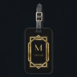 Black and Gold Personalised Monogram | Geometric  Luggage Tag<br><div class="desc">Elegant and chic black and gold art deco geometric frame with monogram. This is a template ready for you to personalise with your initial. Inspired by the 1920's Gatsby  Art Deco style.</div>