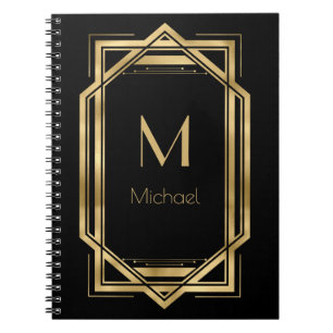 Black and Gold Personalised Monogram   Geometric Notebook