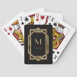 Black and Gold Personalised Monogram Geometric Playing Cards