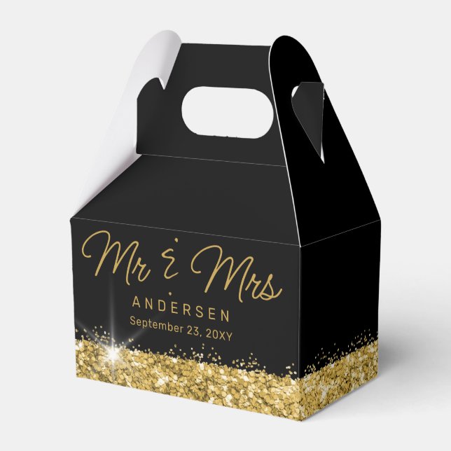 Black and Gold Personalised Mr & Mrs Wedding Favour Box (Front Side)