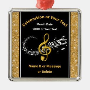 Black and Gold Personalised Music Note Ornaments