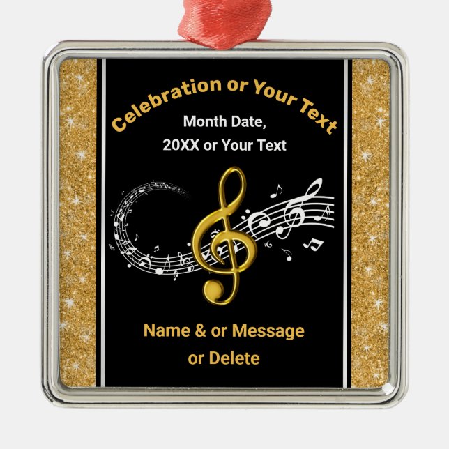 Black and Gold Personalised Music Note Ornaments (Front)