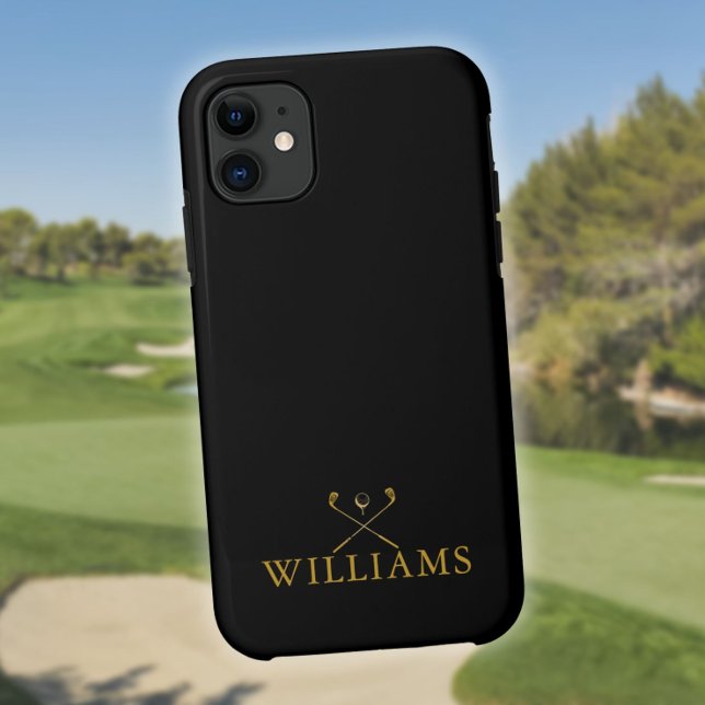 Black And Gold Personalised Name Golf Clubs Case-Mate iPhone Case (Black And Gold Personalized Name Golf Clubs Case-Mate iPhone Case)