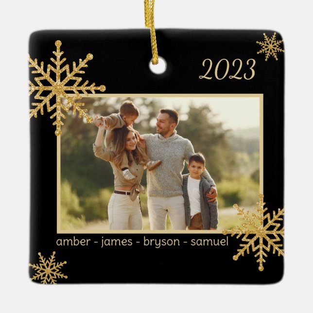 Black and Gold Personalised Ornament with Picture  (Front)