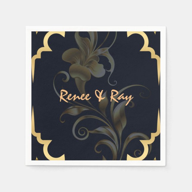 Black and Gold Personalised Paper Napkins (Front)