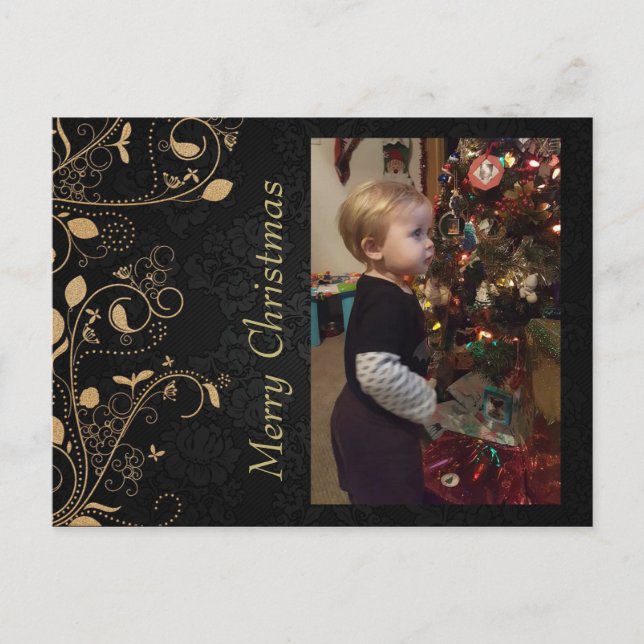 Black and Gold Personalised Photo Christmas Postcard (Front)