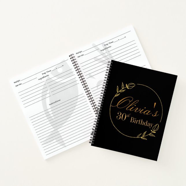 Black and Gold Personalised Recipe Notebook (Inside)