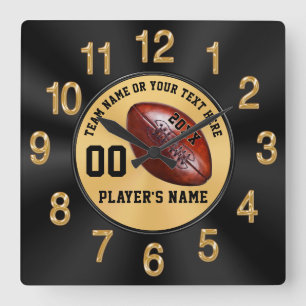 Black and Gold Personalised Senior Football Gifts Square Wall Clock