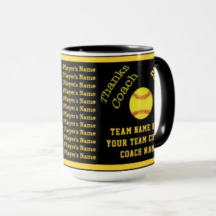 Black and Gold Personalised Softball Coach Gifts Mug