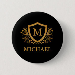 Black and Gold Personalised Stylish Monogram Name 6 Cm Round Badge