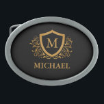 Black and Gold Personalised Stylish Monogram Name Belt Buckle<br><div class="desc">Black and Gold Personalised Stylish Monogram Name. For further customisation,  please click the "Customise it" button and use our design tool to modify this template.</div>