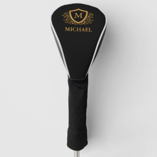 Black and Gold Personalised Stylish Monogram Name Golf Head Cover