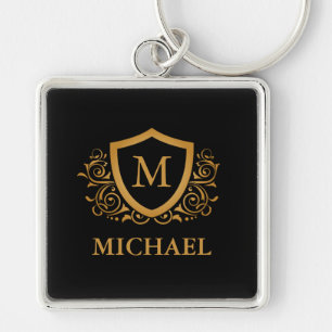 Black and Gold Personalised Stylish Monogram Name Key Ring