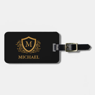 Black and Gold Personalised Stylish Monogram Name Luggage Tag