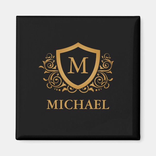 Black and Gold Personalised Stylish Monogram Name Magnet (Front)
