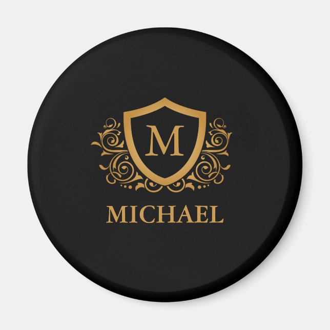 Black and Gold Personalised Stylish Monogram Name Magnet (Front)