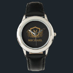 Black and Gold Personalised Stylish Monogram Name Watch<br><div class="desc">Black and Gold Personalised Stylish Monogram Name. For further customisation,  please click the "Customise it" button and use our design tool to modify this template.</div>