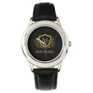Black and Gold Personalised Stylish Monogram Name Watch