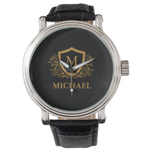 Black and Gold Personalised Stylish Monogram Name Watch
