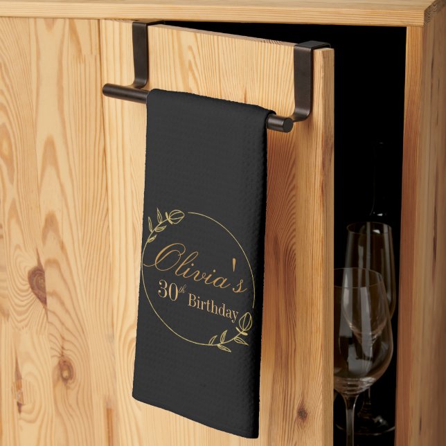 Black and Gold Personalised Tea Towel (Thirds Fold)