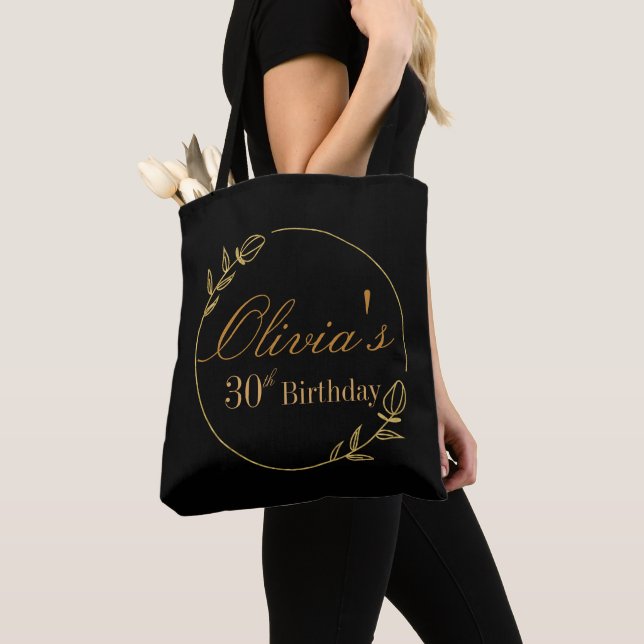 Black and Gold Personalised Tote Bag (Close Up)