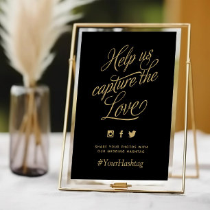 Black and Gold Personalised Wedding Hashtag Sign