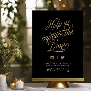 Black and Gold Personalised Wedding Hashtag Sign