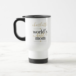 Black and Gold Personalised Worlds Best Mum Travel Mug