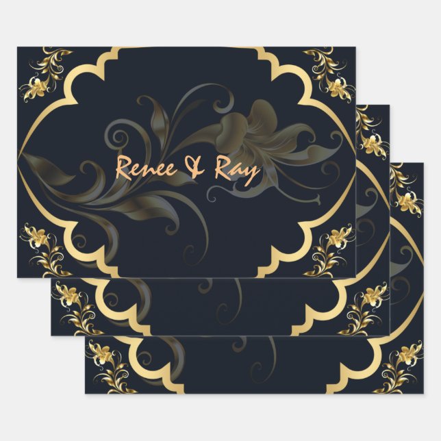 Black and Gold Personalised Wrapping Paper  (Set)