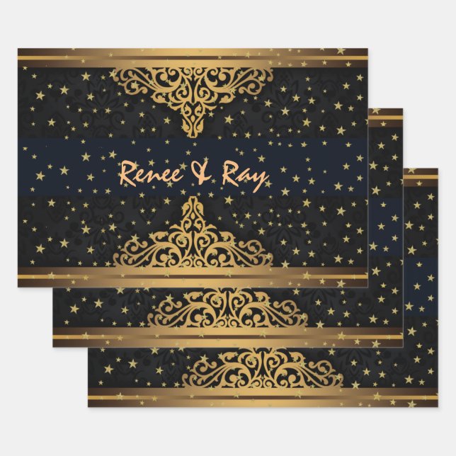 Black and Gold Personalised Wrapping Paper  (Set)