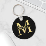 Black and Gold Personalized Monogram and Name Key Ring<br><div class="desc">Personalized Monogram and Name Gifts featuring personalized gold monogram in classic serif font style with box of name in the middle of monogram on black background. Perfect as father's day gifts for dad, gifts for grandfather, husband, groom, best man, groomsmen and more. Please note : The foil details are simulated...</div>