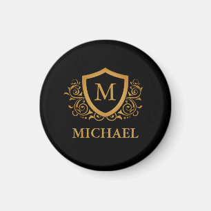 Black and Gold Personalized Stylish Monogram Name Magnet