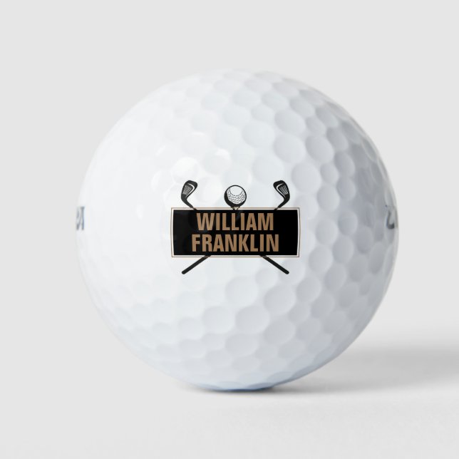 Black And Gold Personalzed Name Golf Balls (Front)