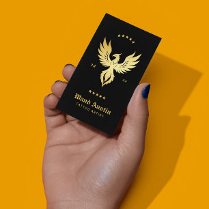Black And Gold Phoenix Tattoo Artist Business Card
