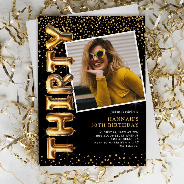 Black and Gold Photo 30th Birthday Invitation (Creator Uploaded)