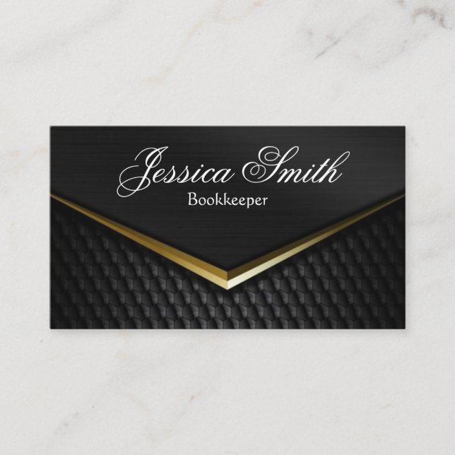 Black and Gold Photo Bookkeeping Business Card (Front)