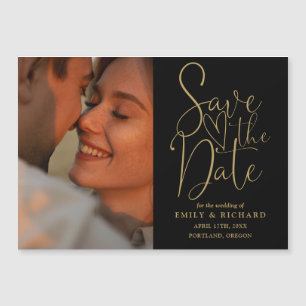 Black And Gold Photo Elegant Wedding Save The Date Magnetic Invitation
