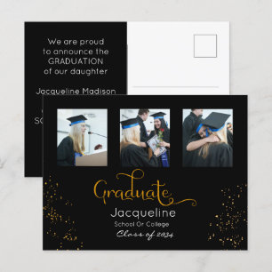 Black And Gold Photo Graduation Announcement