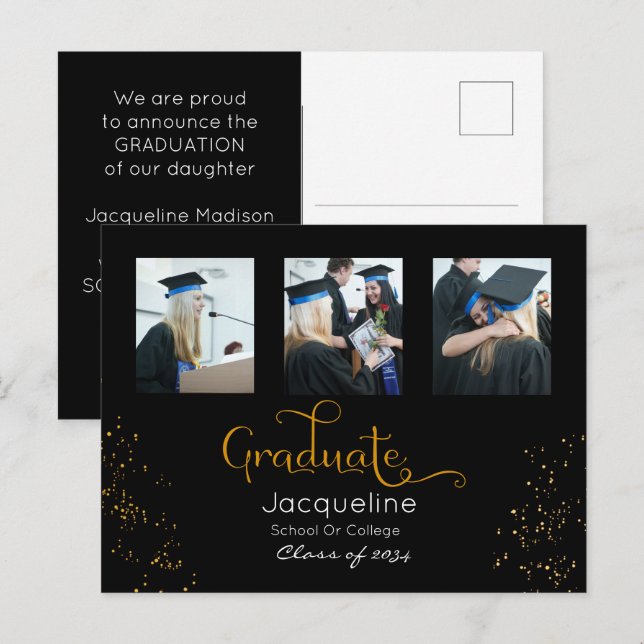 Black And Gold Photo Graduation Announcement (Front/Back)