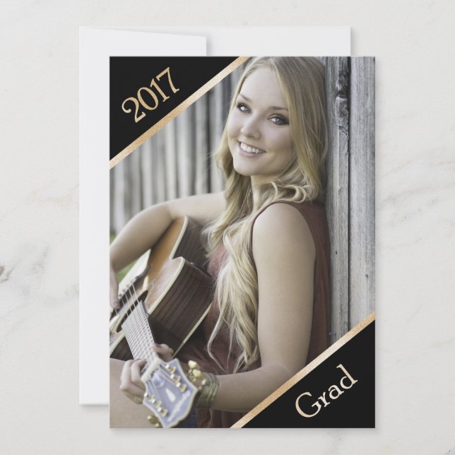 Black and Gold Photo Graduation Announcement (Front)