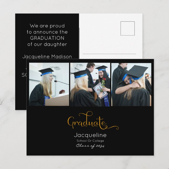 Black And Gold Photo Graduation Announcement (Front/Back)