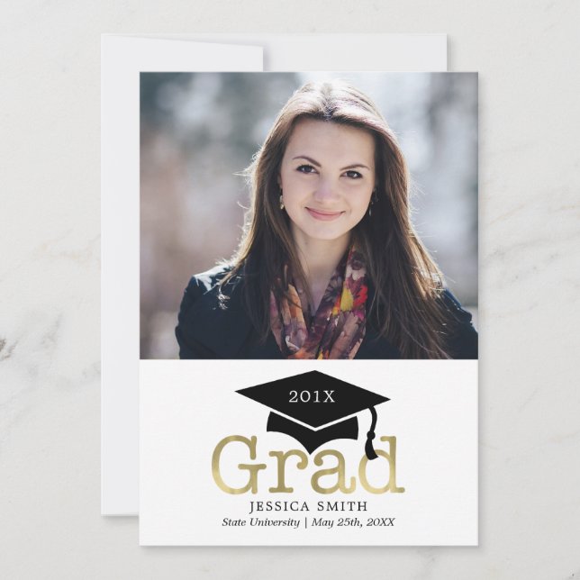 Black and Gold Photo Graduation Announcements (Front)