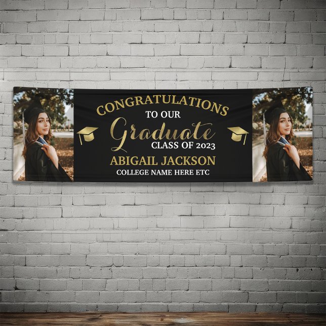 Black And Gold Photo Graduation Congratulations Banner (Creator Uploaded)