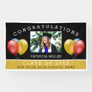 Black And Gold Photo Graduation Congratulations Banner