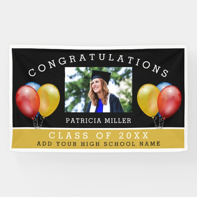 Black And Gold Photo Graduation Congratulations Banner (Horizontal)