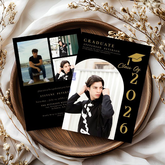 Black  and Gold Photo Graduation Invitation (Creator Uploaded)